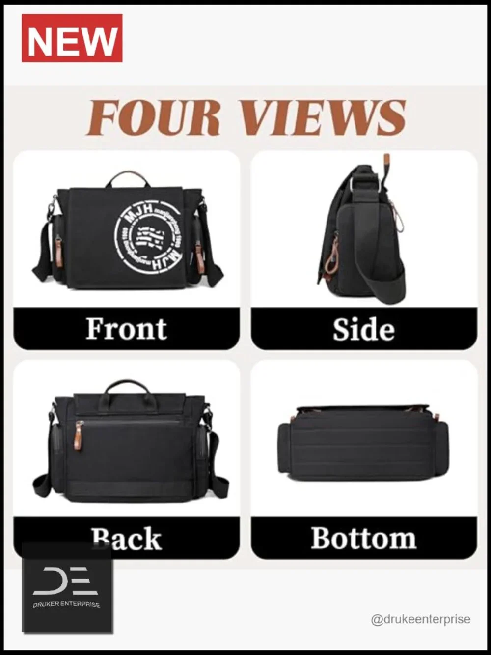 Canvas Messenger Bag for Men Travel Shoulder Laptop 13.5